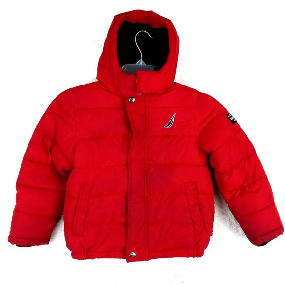 Nautica Boys Jacket Coat Red Insulated Hooded Kids Full Zip  Pockets  Small 4‎ - Picture 1 of 15